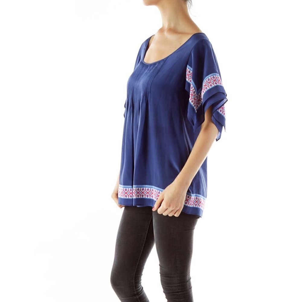 Banana Republic Silk Purple Round Neck Print Blouse - Picture 3 of 3